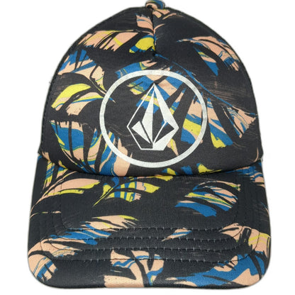 Volcom Trucker Hat Black Blue One Size Tropical Palm Leaf Print Mesh Snapback