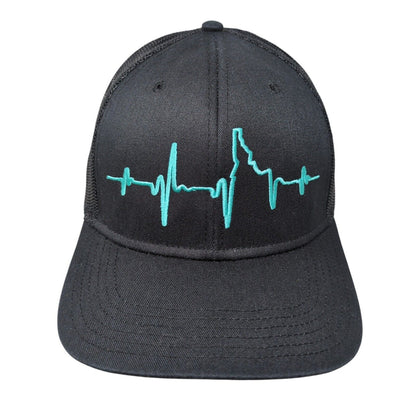 Heartbeat Wave Snapback Mesh Back Trucker Hat Black OSFM Embroidered Otto
