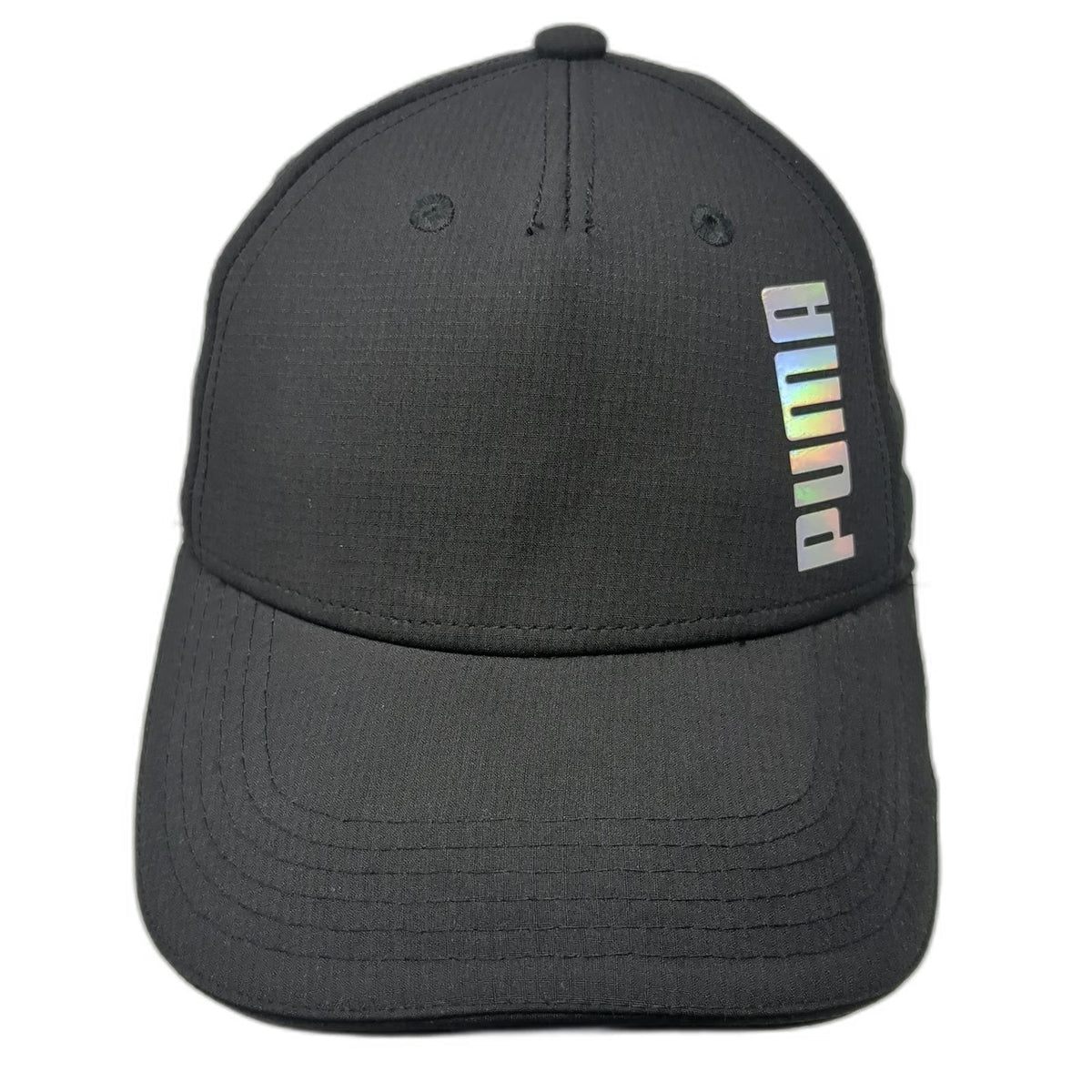 Puma 5 Panel Black One Size Iridescent Logo Slideback Stretch Athletic Sport Hat