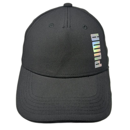 Puma 5 Panel Black One Size Iridescent Logo Slideback Stretch Athletic Sport Hat