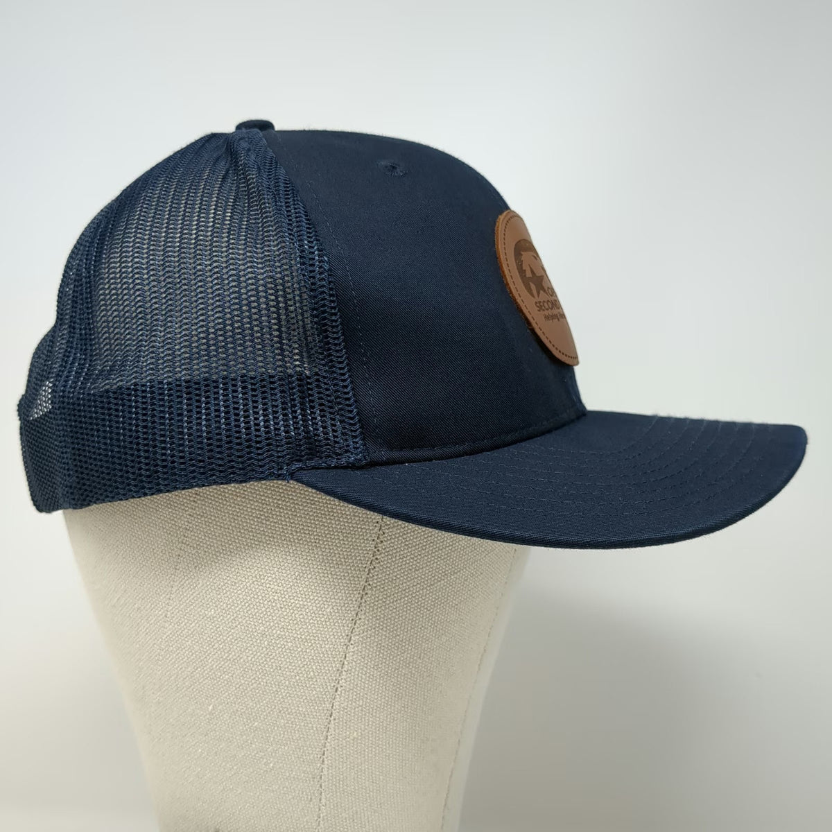 Richardson Trucker Hat Blue One Size Operation Second Chance Leather Mesh Patch