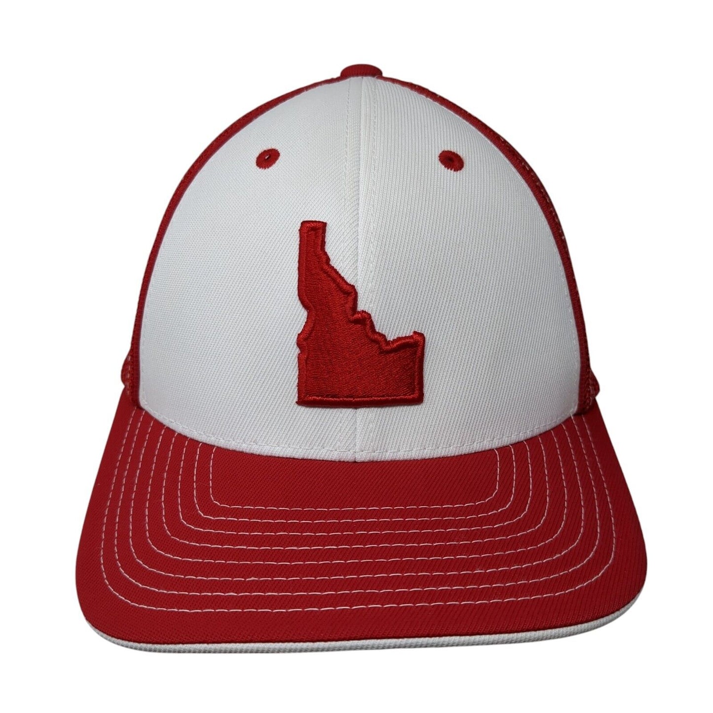 Idaho State Map Fitted Mesh Back Trucker Hat Red 6 7/8-7 3/8 Flexfit