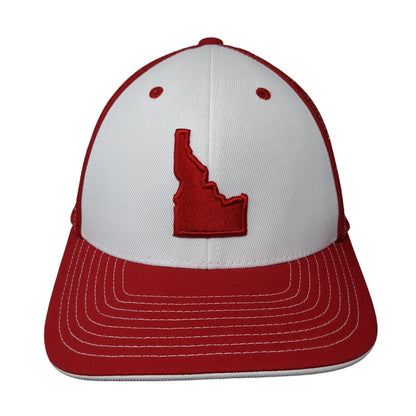 Idaho State Map Fitted Mesh Back Trucker Hat Red 6 7/8-7 3/8 Flexfit
