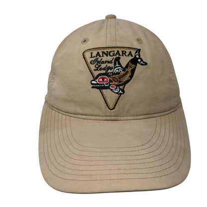 Langara Island Lodge Strapback Hat Tan One Size Adjustable Embroidered