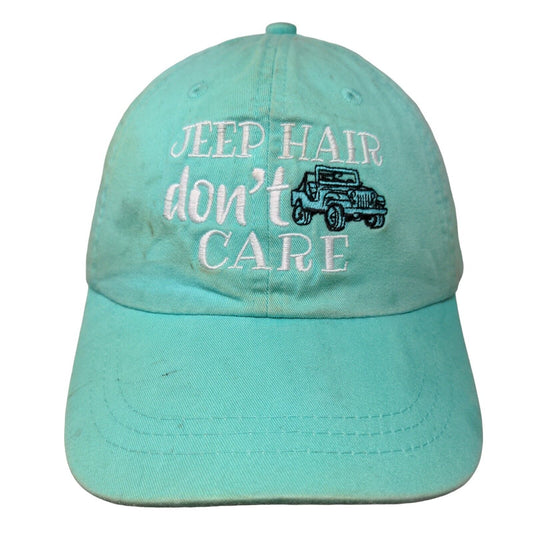 Jeep Hair Don't Care Slideback Hat Blue One Size Leather Strap Adams