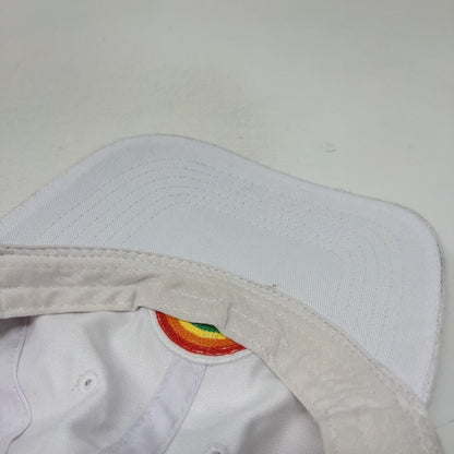 Rainbow Strapback Hat White One Size Adjustable Embroidered Vented Holes