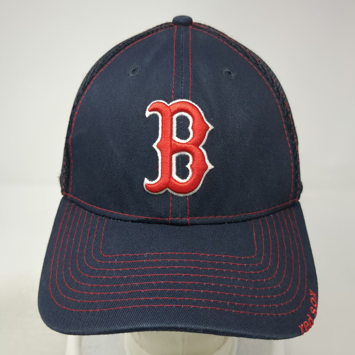 New Era Boston Red Sox MLB Blue Baseball Cap L Mesh Back Stretch Fit Curved Brim