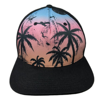 Art Class Trucker Hat Black One Size Tropical Palm Tree Sunset Mesh Snapback