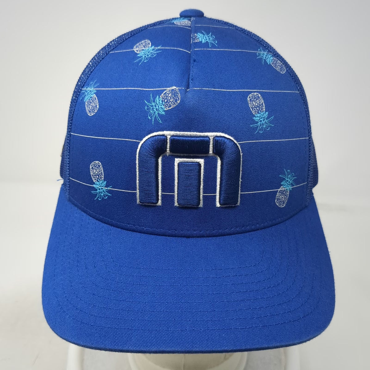 TravisMathew Trucker Hat Blue One Size Pineapple Print Mesh Back Snapback Golf