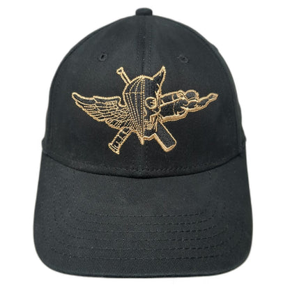Otto Baseball Cap Black Gold M Stretch Fit Military Winged Skull Embroidery Hat