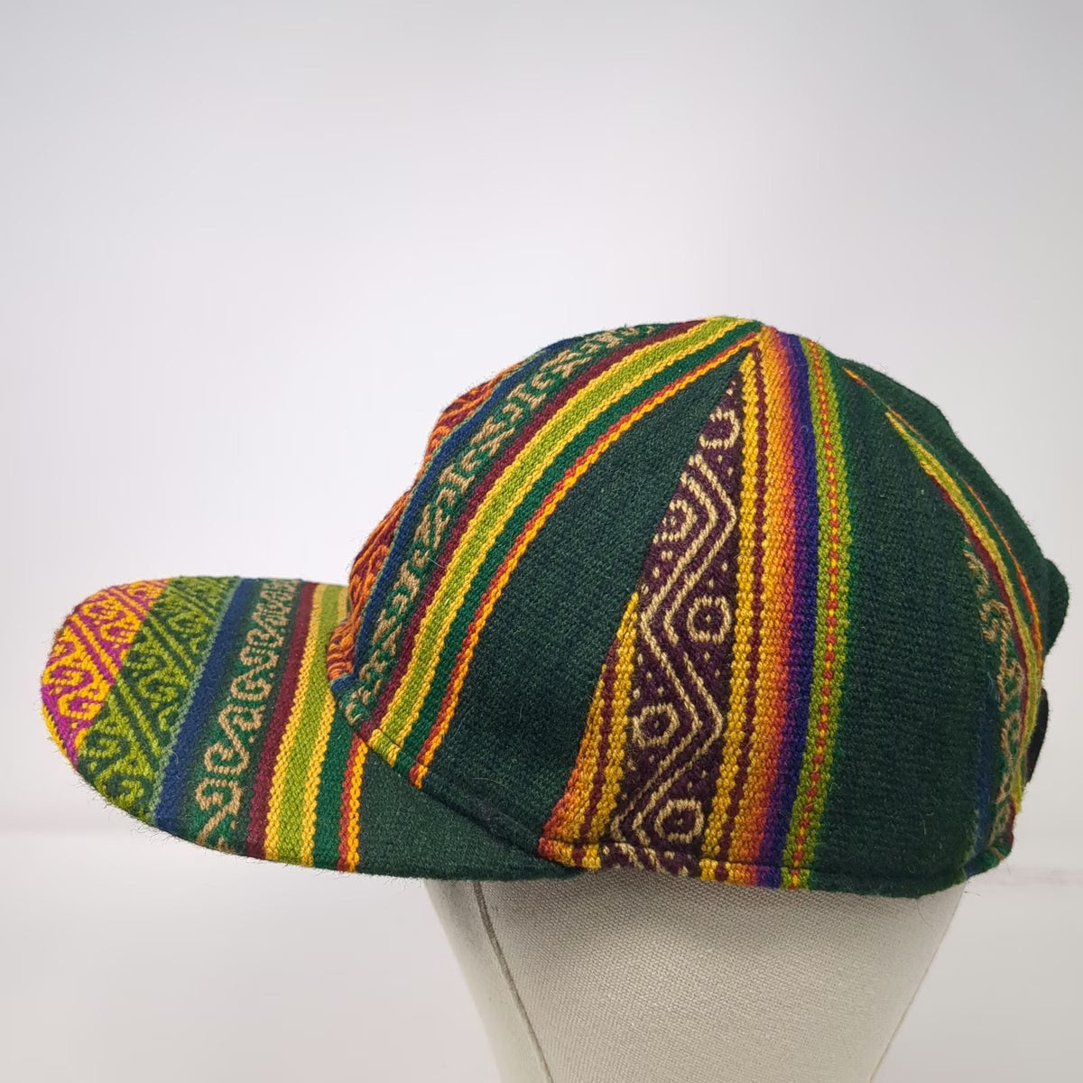 Green Baseball Cap One Size Woven Tribal Geometric Ethnic Pattern Strapback Hat