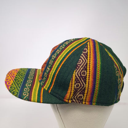 Green Baseball Cap One Size Woven Tribal Geometric Ethnic Pattern Strapback Hat
