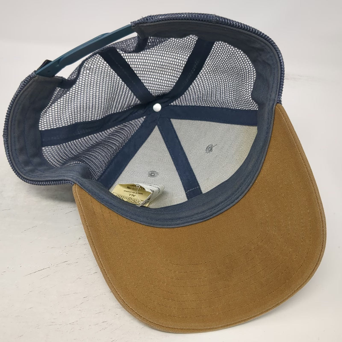 Patagonia Trucker Hat Beige Blue Brown OSFM Mesh Snapback Mountain Logo Patch