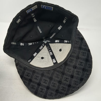 DC Shoes New Era Snapback Black 7 5/8 Monogram Allover Pattern Flat Brim Hat