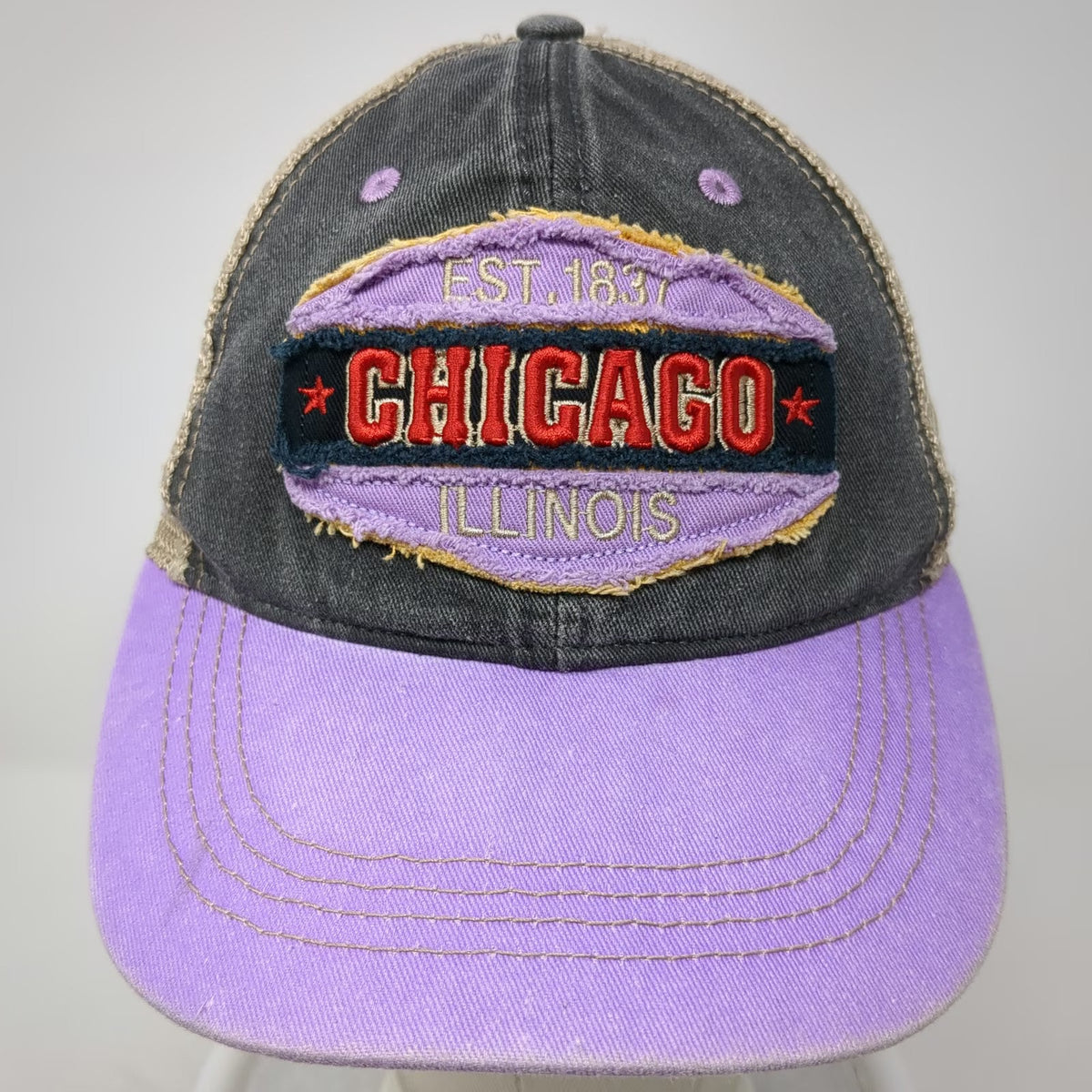 City Hats Trucker Hat Gray Purple One Size Chicago Illinois Patch Mesh Back
