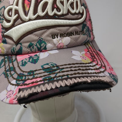 Robin Ruth 5 Panel Hat Gray Pink Floral Alaska Quilted Distressed One Size
