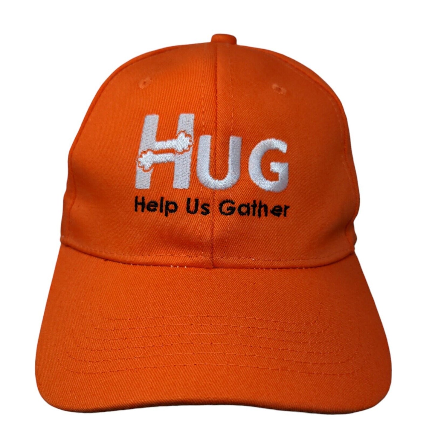 HUG Help Us Gather Slideback Hat Orange One Size Embroidered 6 Panel