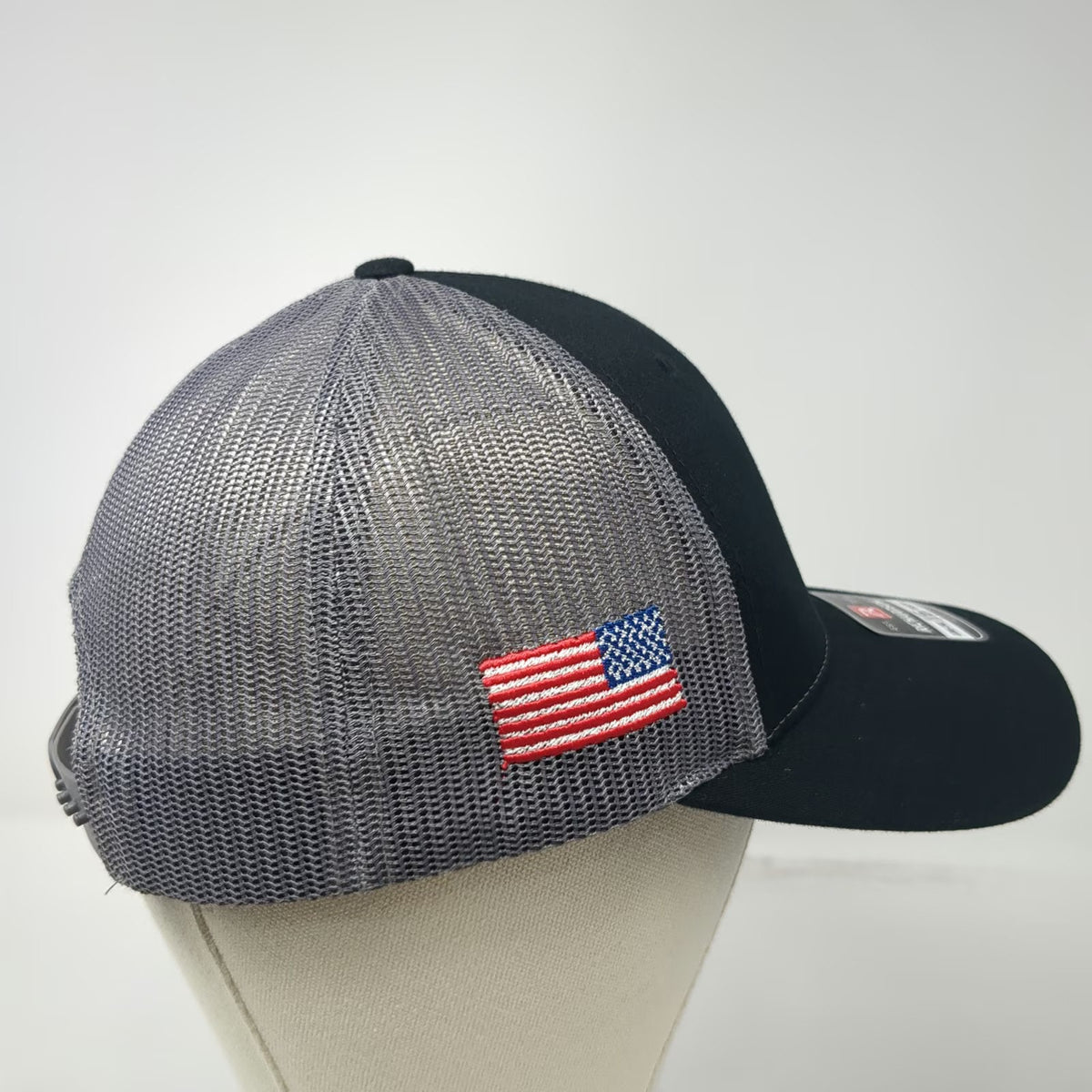 Richardson Trucker Hat Black L Ryker Strong LR Cross American Flag Mesh Snapback