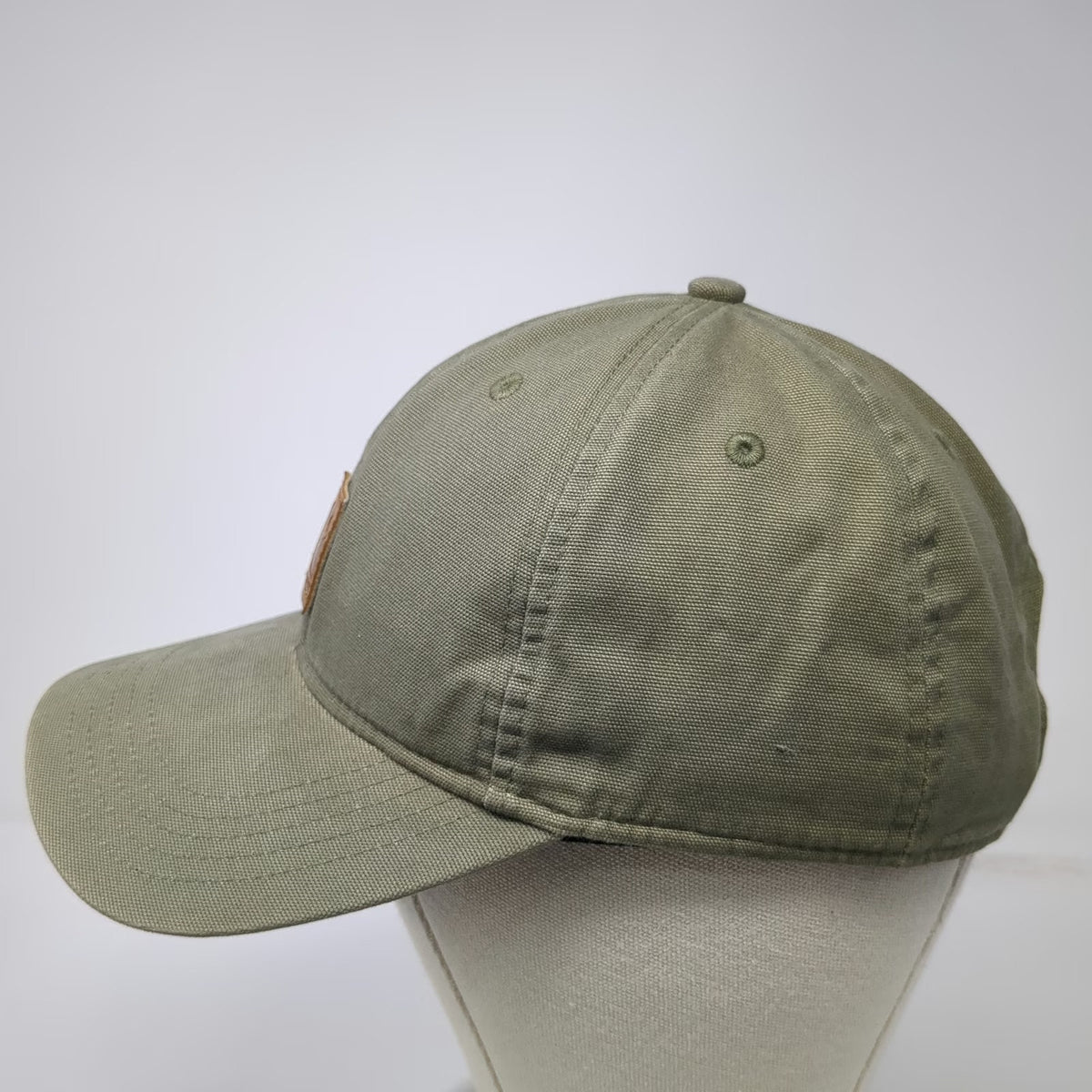 Carhartt Baseball Cap Green One Size Leather Logo Patch Duck Strapback Hat