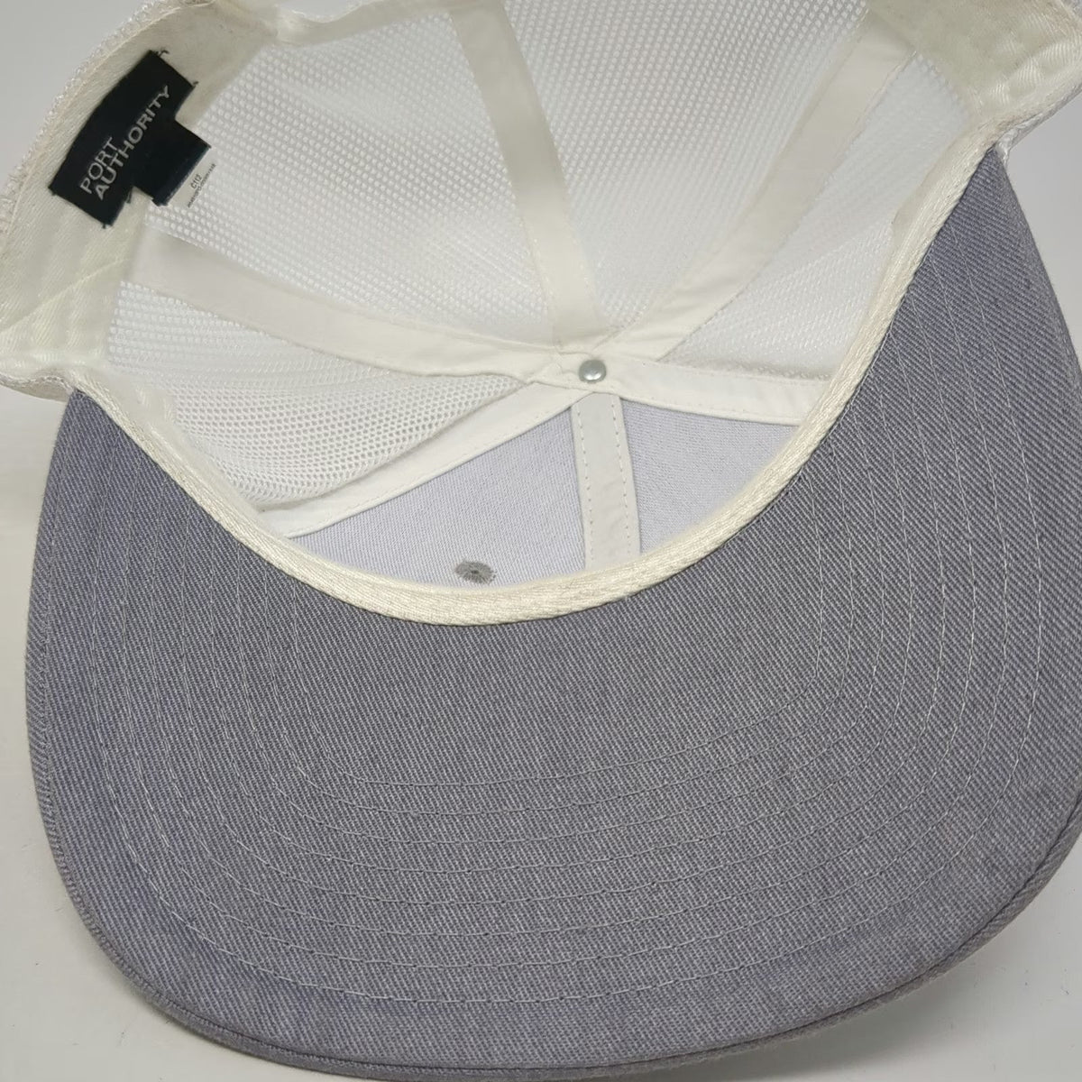 Port Authority Trucker Hat Gray White One Size Long Farms Patch Snapback Mesh