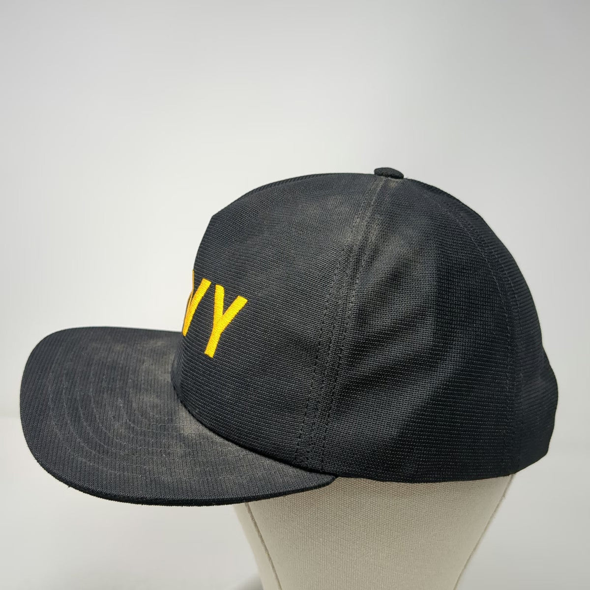 New Era 5 Panel Black Hat M Navy Yellow Embroidered Snapback Made in USA Brim