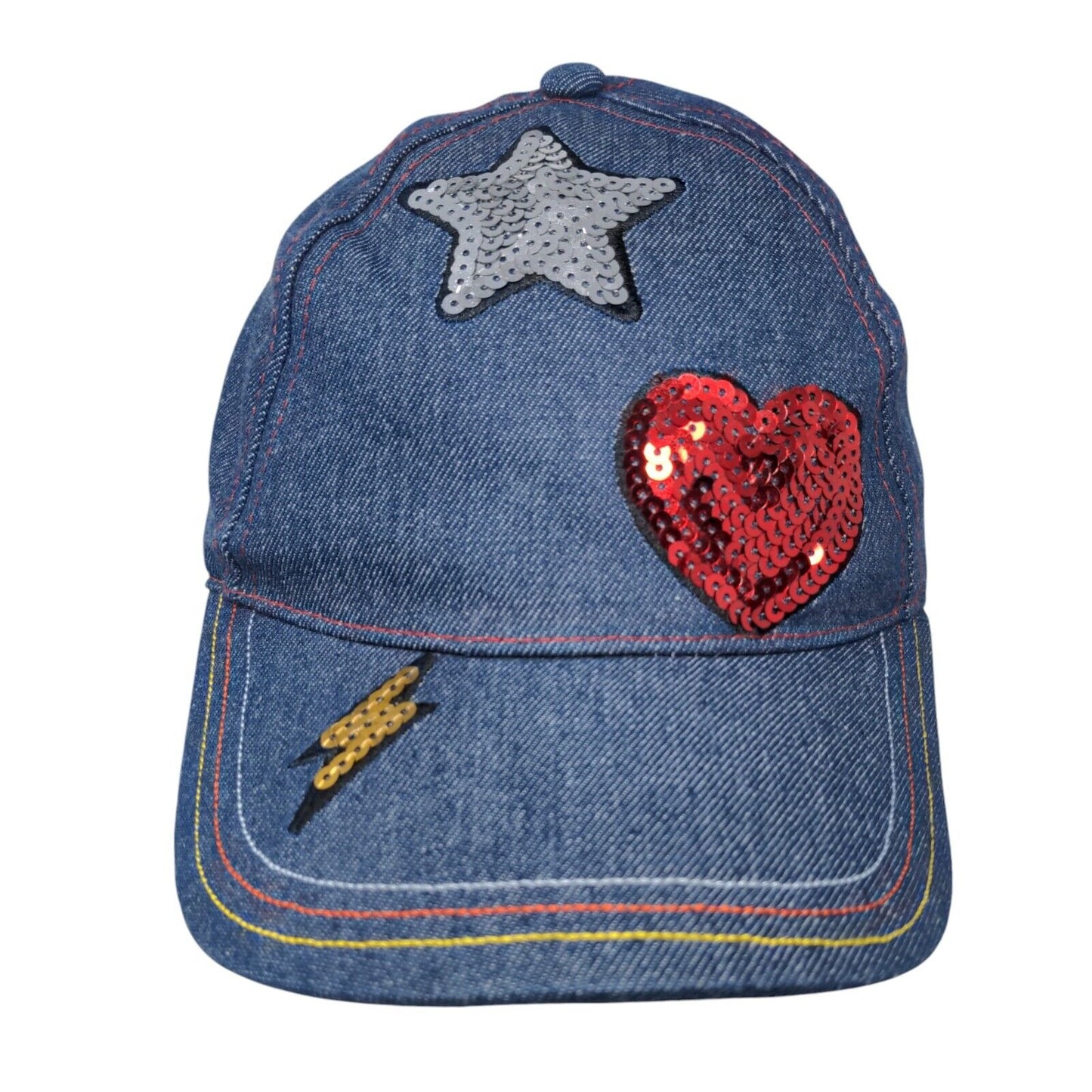 Star Heart Lightning Sequin Strapback Hat Blue OSFA Adjustable Denim
