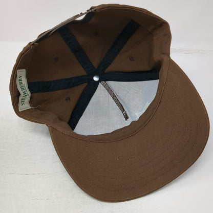 Strawberry 5 Panel Brown White One Size Snapback Mountain Logo Flat Brim Hat