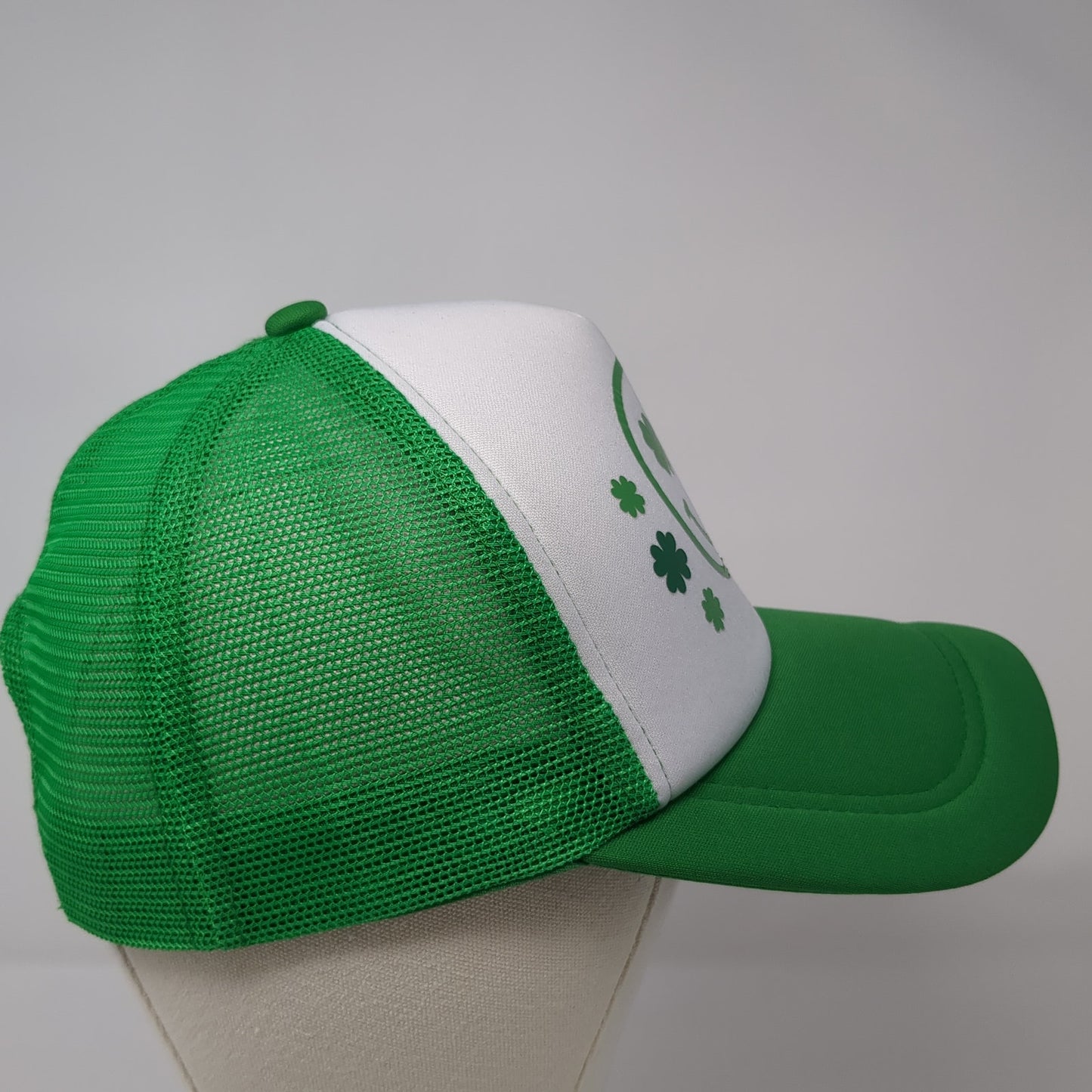 Smiley Face Shamrock Snapback Trucker Hat Green One Size Mesh Back