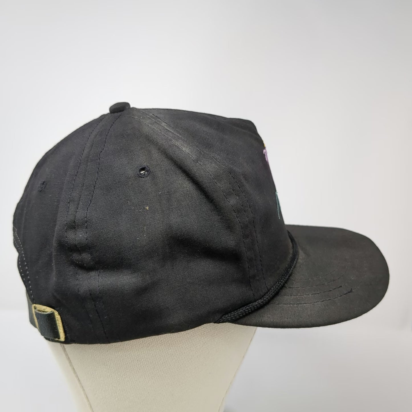 Cali-fame 5 Panel Black One Size Hat Rope Brim Green Underbrim Palm Trees Mirage