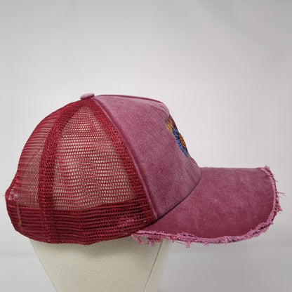 Heck Fora Snapback Trucker Hat Red One Size Adjustable Distressed Mesh Back