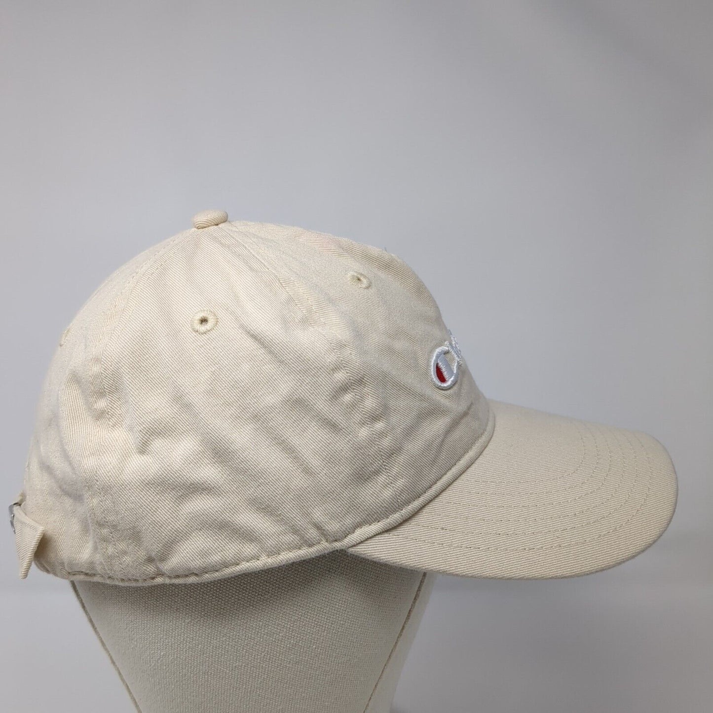 Champion Slideback Hat Tan OSFA Adjustable Embroidered Vented Holes 6 Panel