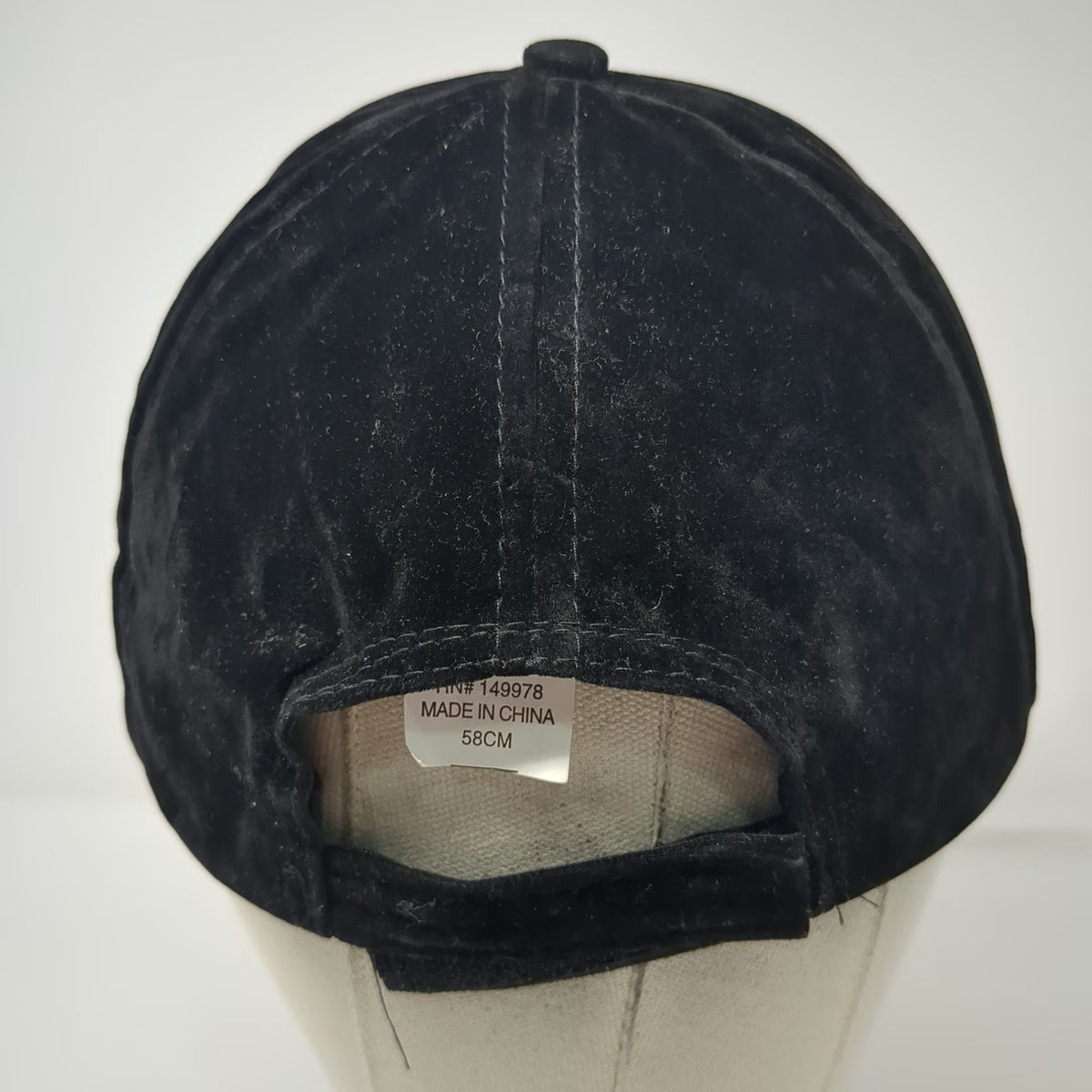 Black Baseball Cap 58CM Faux Suede Textured Adjustable Strapback Solid Hat