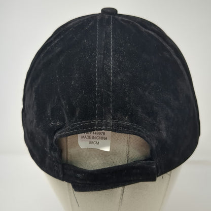 Black Baseball Cap 58CM Faux Suede Textured Adjustable Strapback Solid Hat