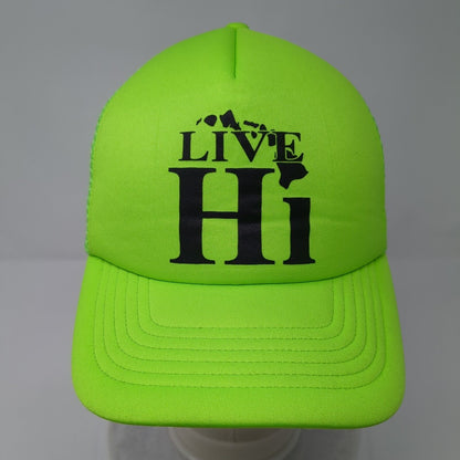 Live Hi Snapback Trucker Hat Green OSFA Adjustable Mesh Back 6 Panel Polyester