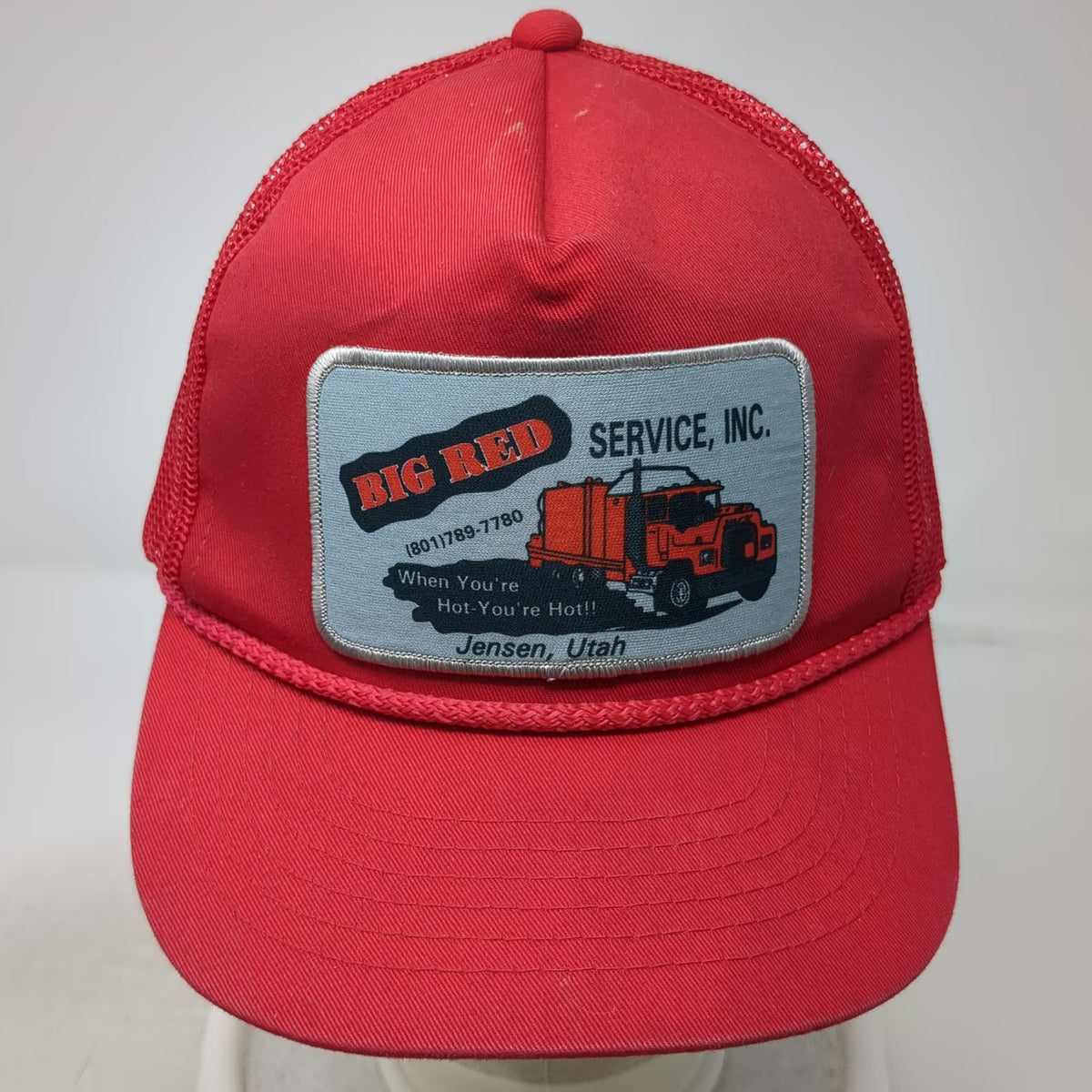 Sportsman Trucker Hat Red One Size Big Service Jensen Utah Mesh Snapback Graphic