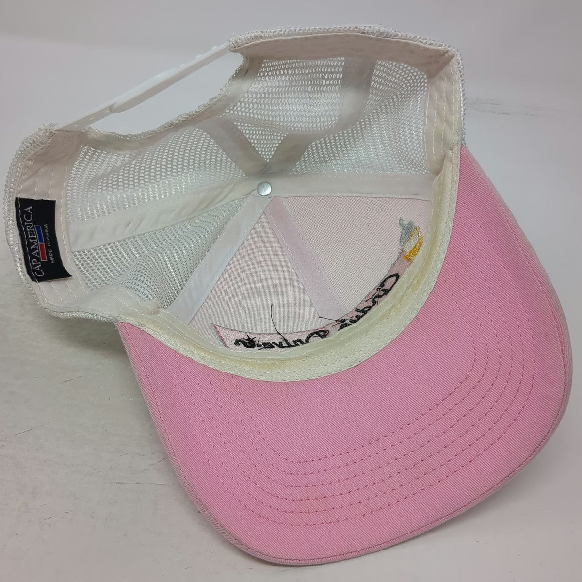 Cap America Trucker Hat Pink White One Size Cindy's Drive-in Granby MA Est 1995