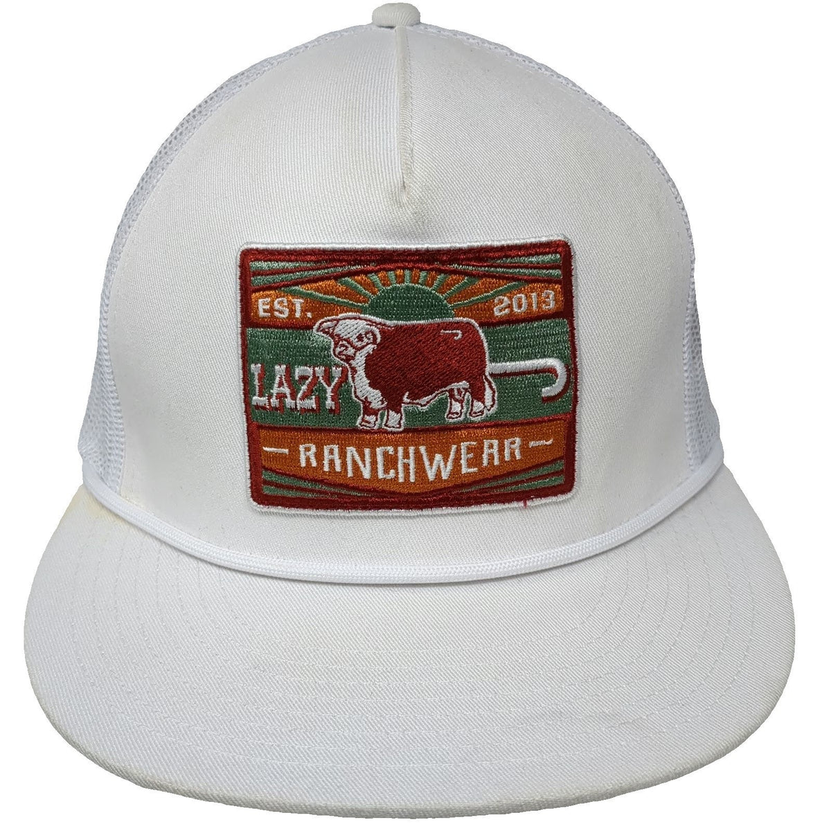 Lazy J Ranch Wear Trucker Hat White One Size Snapback Rope Patch Hereford Bull