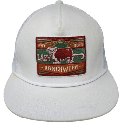 Lazy J Ranch Wear Trucker Hat White One Size Snapback Rope Patch Hereford Bull