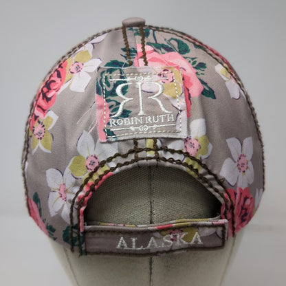 Robin Ruth 5 Panel Hat Gray Pink Floral Alaska Quilted Distressed One Size