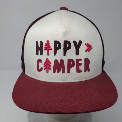 Happy Camper Snapback Trucker Hat Red OSFA Mesh Back Outdoor Research