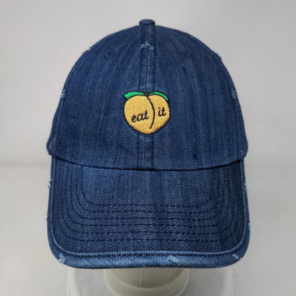 Peach Eat It Slideback Hat Blue OSFM Adjustable Embroidered Denim