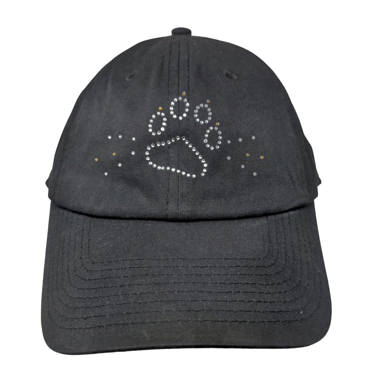 Paw Print Rhinestone Bling Strapback Hat Black One Size Hall Of Fame