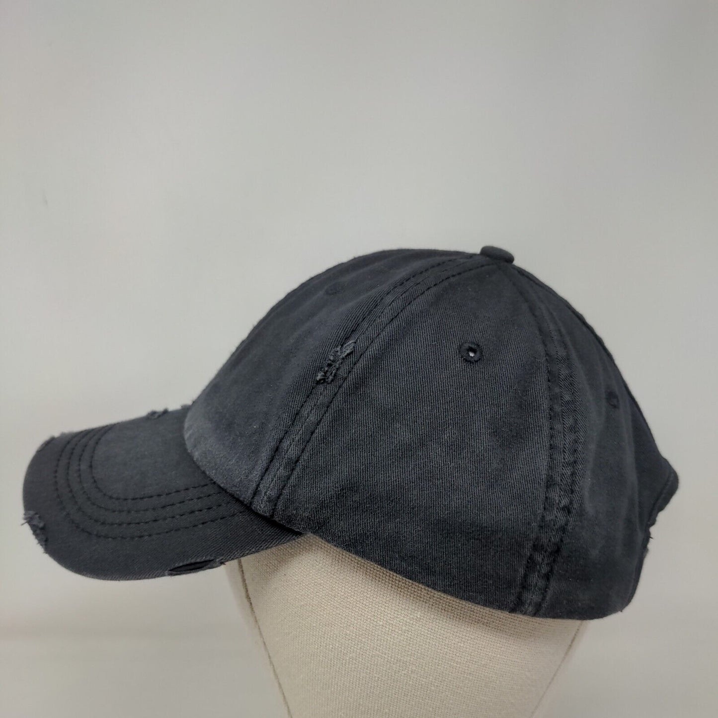 KBEthos Women's Ponytail Caps Hat Strapback Black Distressed 100% Cotton