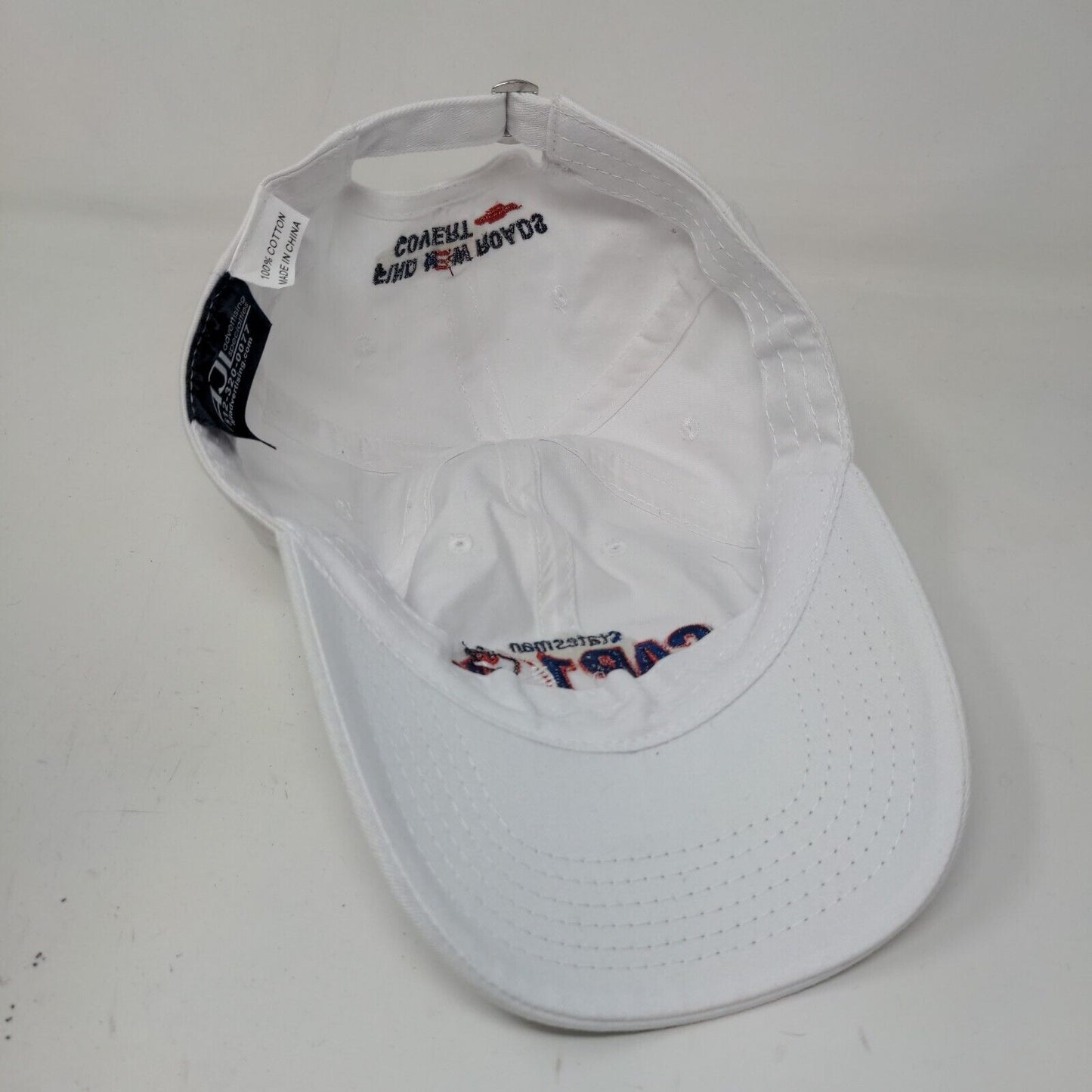 Statesman Cap 10K Men's Slideback Hat White Embroidered Logo 100% Cotton