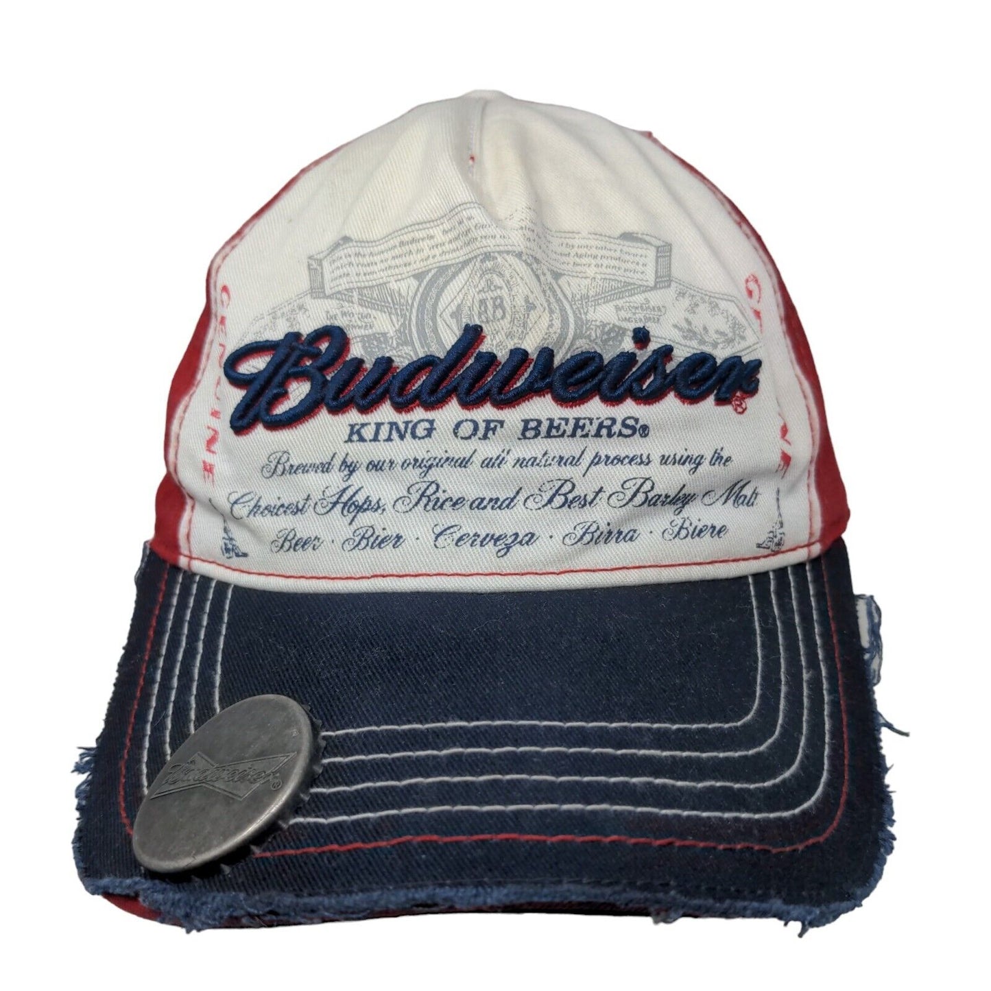 Budweiser King of Beers Fitted Hat Multicolor One Size Distressed Bottle Opener