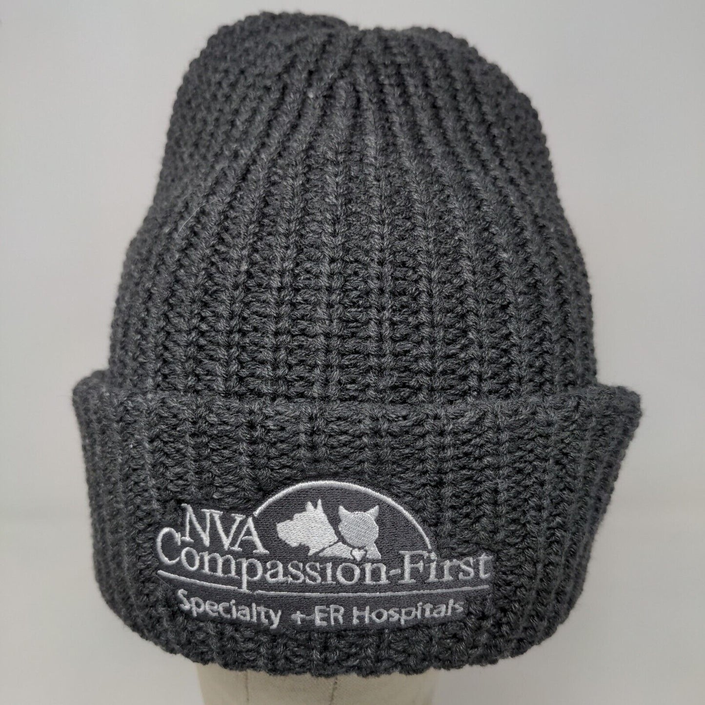 NVA Compassion First Hospital Men's Knit Beanie Hat Cap Gray Embroidered Logo