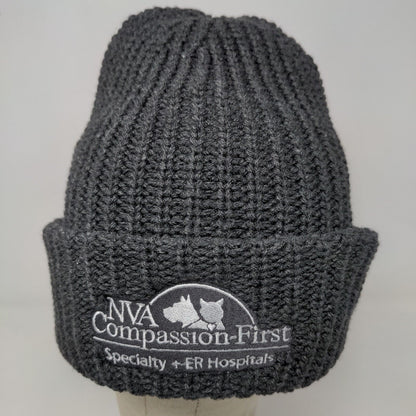 NVA Compassion First Hospital Men's Knit Beanie Hat Cap Gray Embroidered Logo