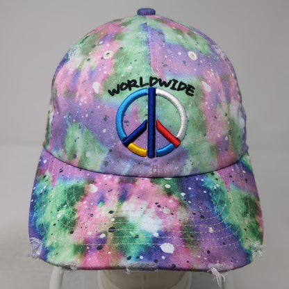 Hatco Baseball Cap Purple One Size Peace Sign Worldwide Tie Dye Slideback Hat