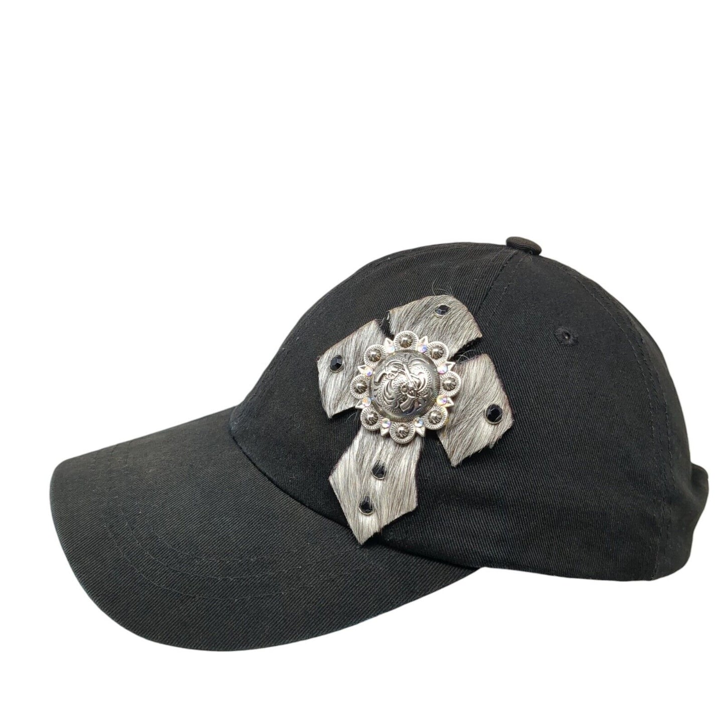 Crucifix Cross Slideback Hat Black One Size Adjustable Embellished Rhinestone