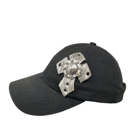 Crucifix Cross Slideback Hat Black One Size Adjustable Embellished Rhinestone